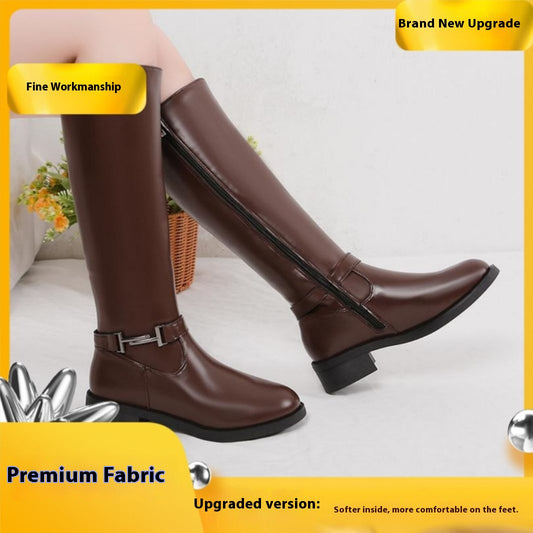 Bottes hautes cavalières talon épais bout rond hiver femme - BMYANY