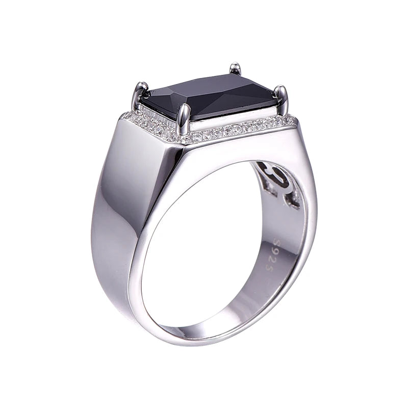 Bague de luxe pour homme en spinelle noire de 6,8 ct, bague vintage en argent 925 véritable, bijoux fins S925, grande taille, avec coffret cadeau