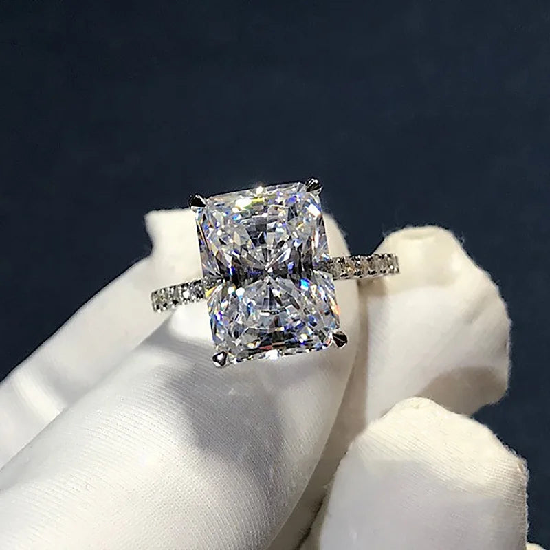 Bague de fiançailles vintage en argent sterling 925 avec diamants taille radiant 3 carats pour femme