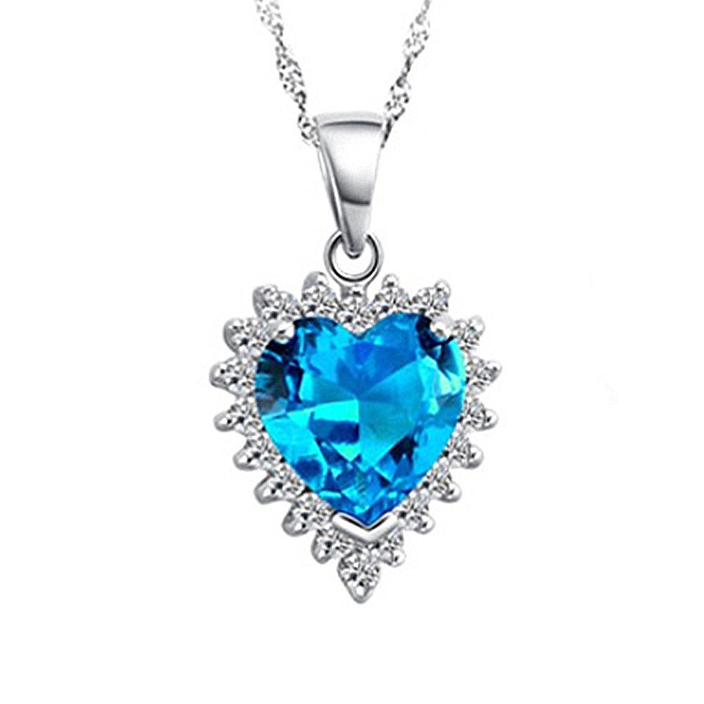 Micro Inlaid Zircon Heart Of The Ocean Necklace Ring Earings Set - BMYANY