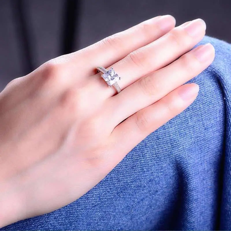 Bagues carrées princesse 8 x 8 mm en zircone cubique plaqué or blanc, bijoux de fiançailles pour femmes, CC079