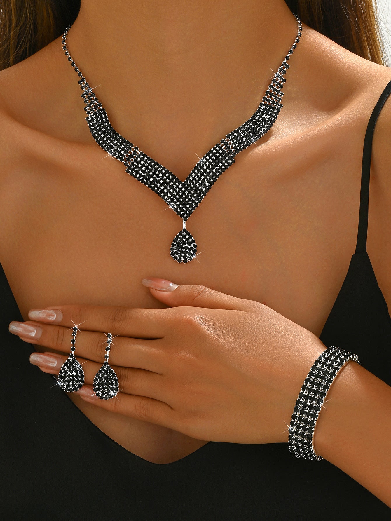 Set Bijoux Mariage Strass | Bracelet Boucles | Motif Cosmique - BMYANY