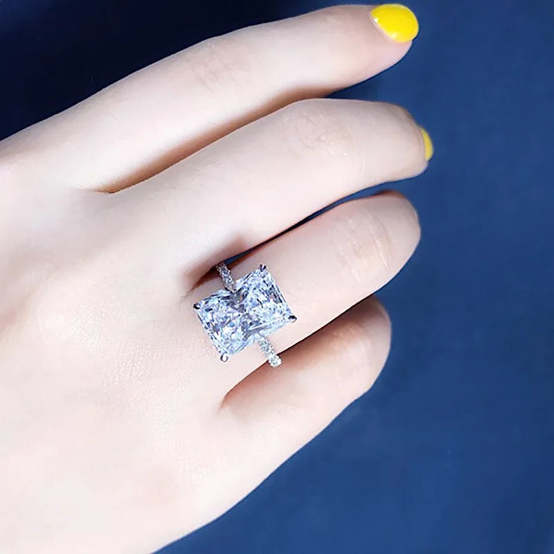 Bague de fiançailles vintage en argent sterling 925 avec diamants taille radiant 3 carats pour femme