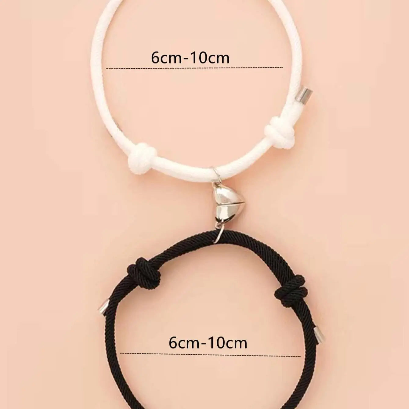 2 Pieces Set Black White Hand Rope Love Magnetic Couple Bracelet Best Friend Party Fashion Elegant Silver Color Heart Charm Gift