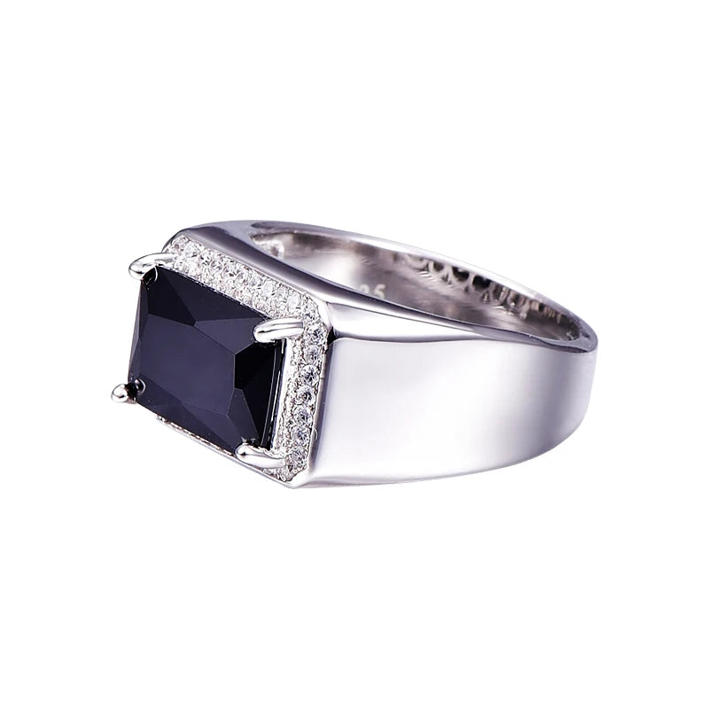 Bague de luxe pour homme en spinelle noire de 6,8 ct, bague vintage en argent 925 véritable, bijoux fins S925, grande taille, avec coffret cadeau