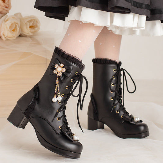 Bottines Fillette Nœud Talon Épais Style Lolita - BMYANY