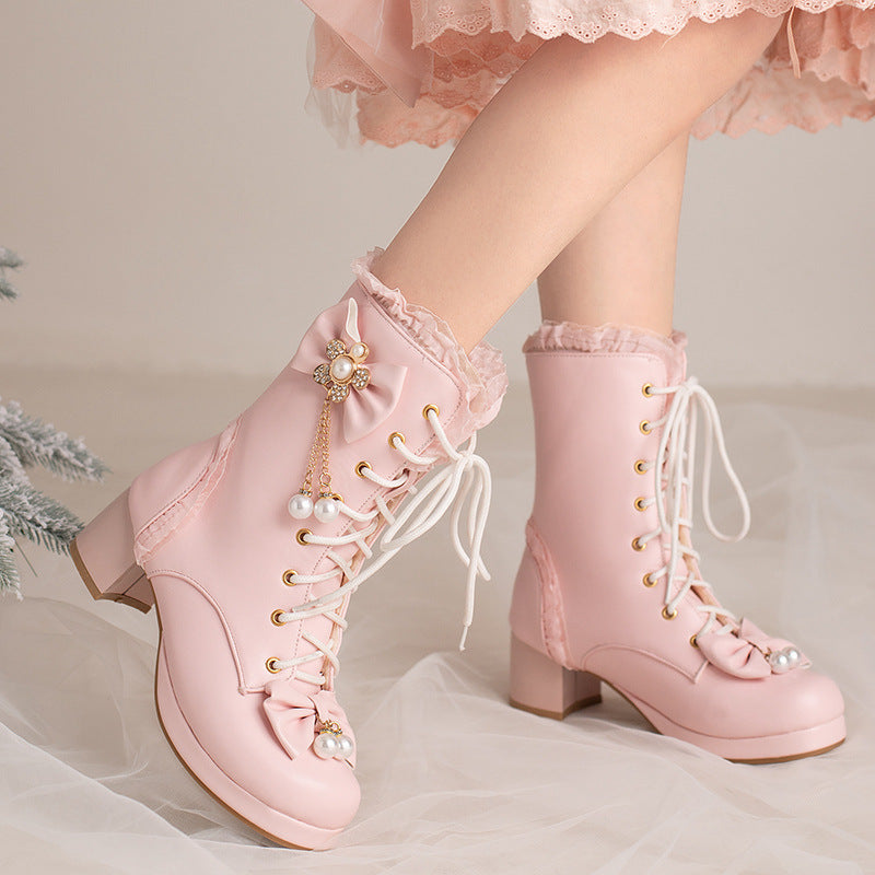Bottines Fillette Nœud Talon Épais Style Lolita - BMYANY
