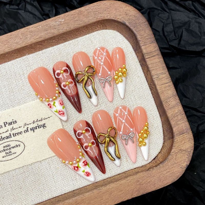 Vintage Bow Red Blood Hawksbill Three-dimensional Dark Red Heavy Industry Long Handmade Wear Armor - BMYANY