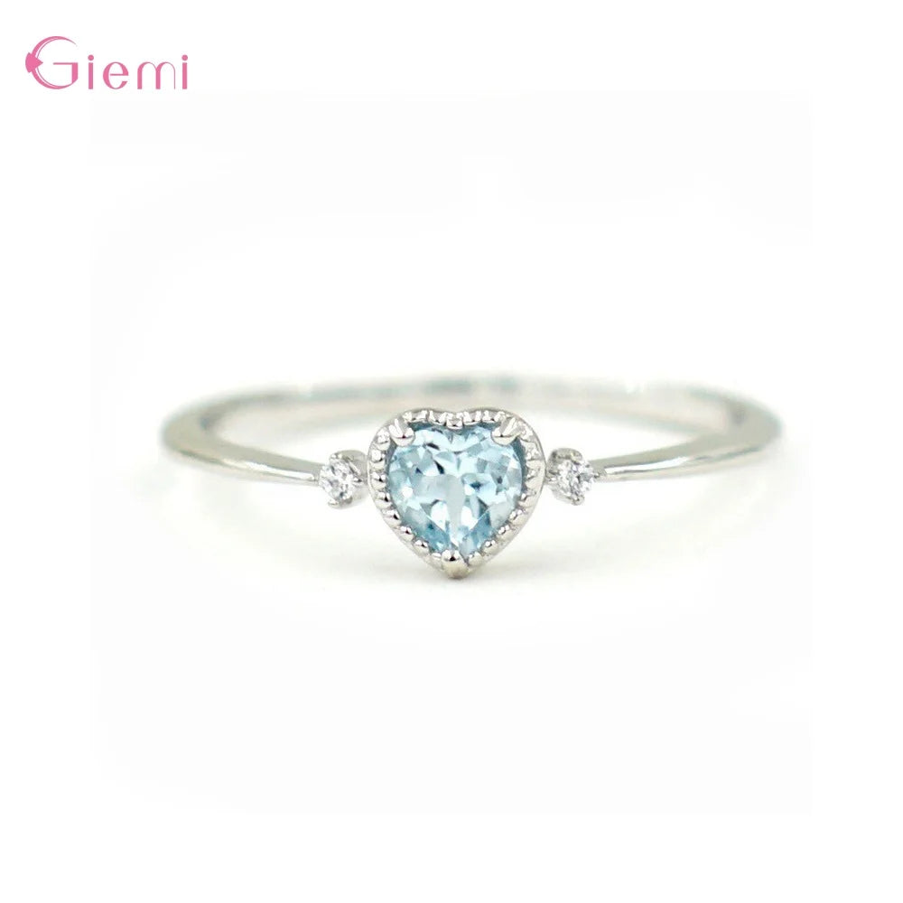 Bagues de mariage de luxe en argent sterling 925 avec zircon cubique bleu pour femmes, bagues minimalistes fines en forme de cœur en zircone,
