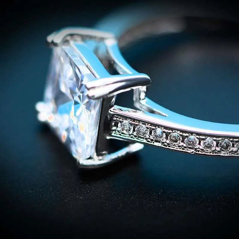 Bagues carrées princesse 8 x 8 mm en zircone cubique plaqué or blanc, bijoux de fiançailles pour femmes, CC079