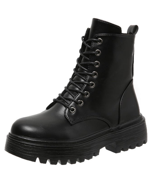 Bottes de style britannique avec talons épais, lacets à plateforme pour femmes - BMYANY