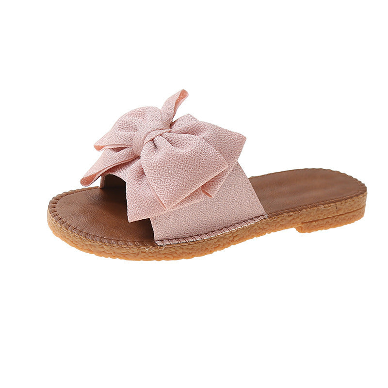 Women's Slip-on Cloth Sandals Summer Soft Bottom Flat Heel Bow - BMYANY