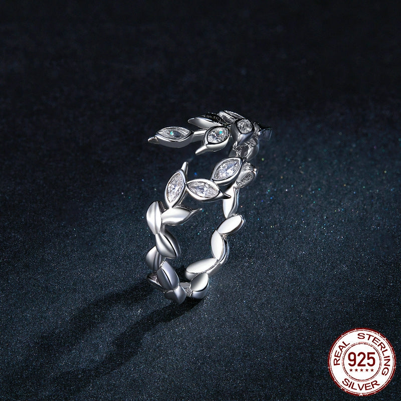 Bague ouverte en argent sterling S925 avec blé brillant