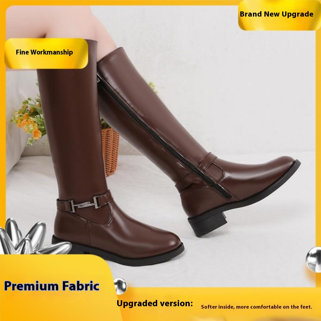 Bottes hautes cavalières talon épais bout rond hiver femme - BMYANY