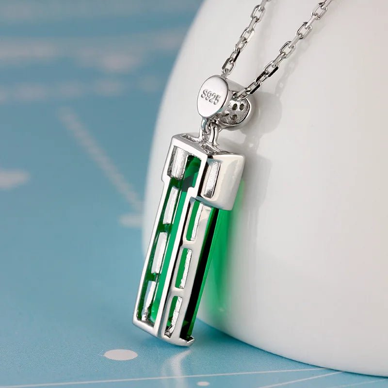 silver 925 necklace Emerald Pendant Green Jewelry Bizuteria Woman Jade Emerald bijoux femme chain 925 sterling silve necklaces