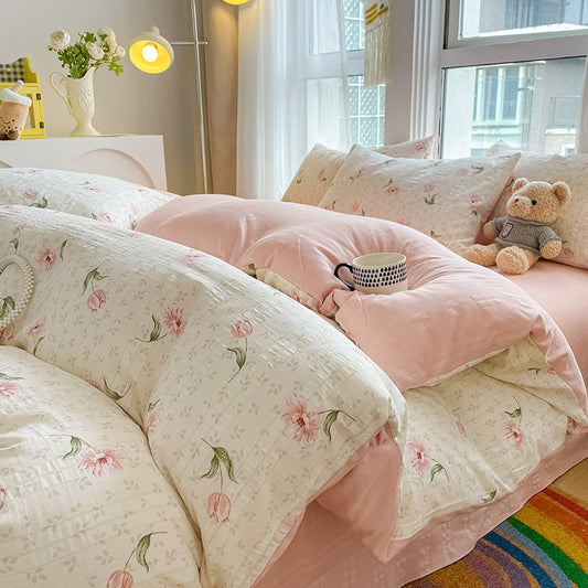 Housse de Couette 4 Pièces Coton Jacquard Doux - BMYANY