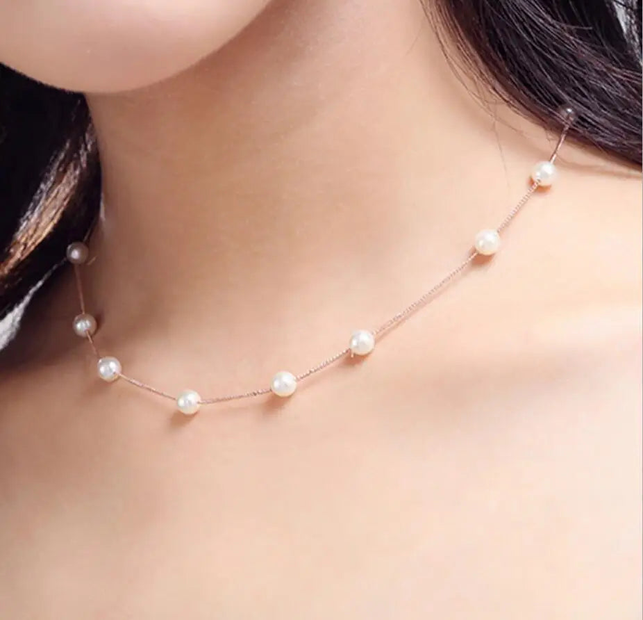 MEEKCAT 925 Sterling Silver Jewelry 12 PCS 6mm Freshwater Pearl Box Chain Choker Necklace kolye collares bijoux femme DN170