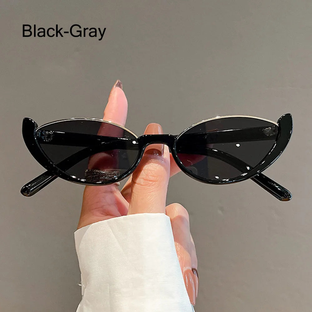 New Small Cat Eye Sunglasses Women Men Trendy Vintage Shades Eyewear Fashion Driving Cycling Sunglasses Half-frame Sun Glasses