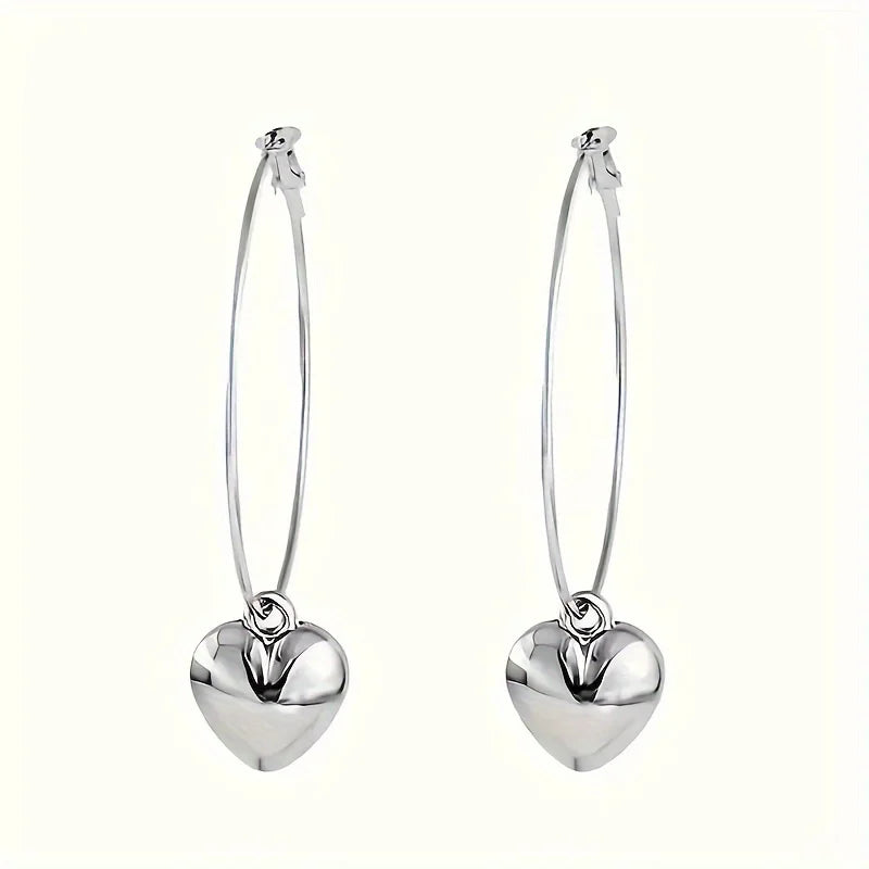 2 Colors Heart-Shaped Pendant Hollow Hoop Earrings - Fashion Alloy Jewelry for Women - Luxury Style for Date Nights and Vacations