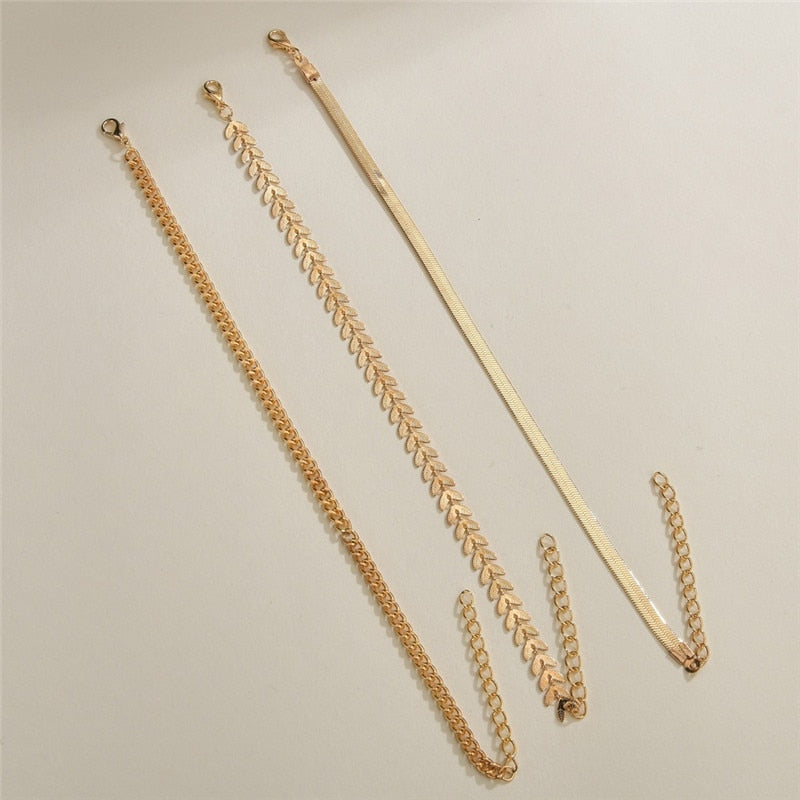 Simple Chain Anklet for Women 3 pcs Set