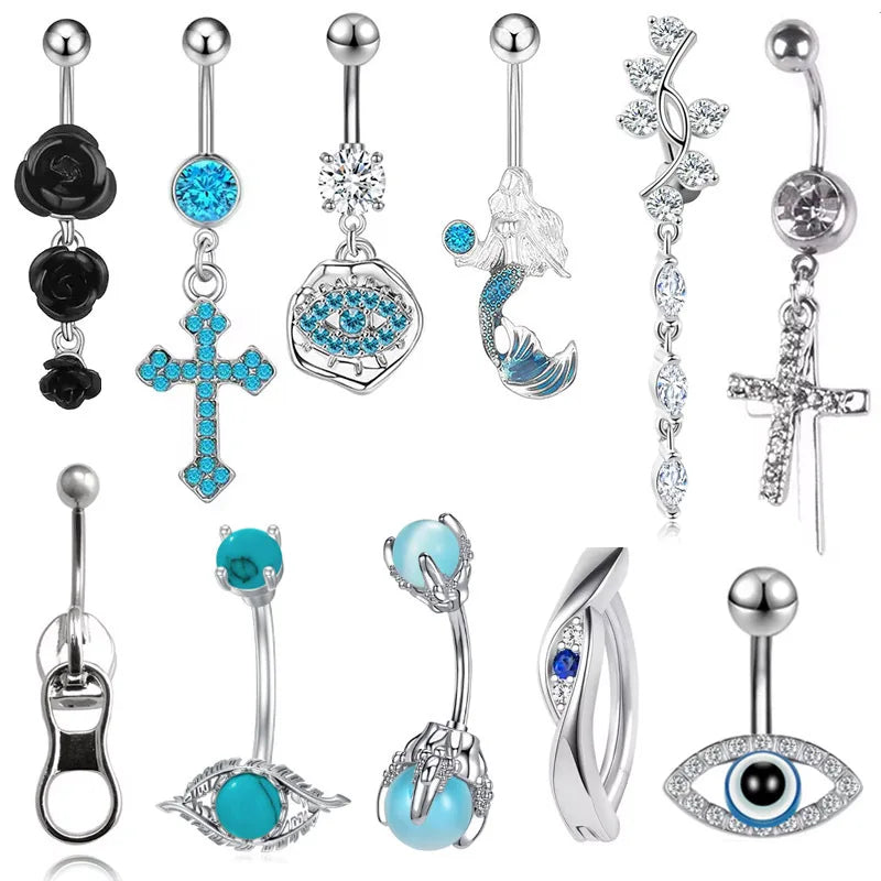 Sexy Piercing Ombligo Septum Piercing Titanium Zircon Devil's Eye Cross Barbell Ombligo Body Bijoux Acier Inoxydables Femmes