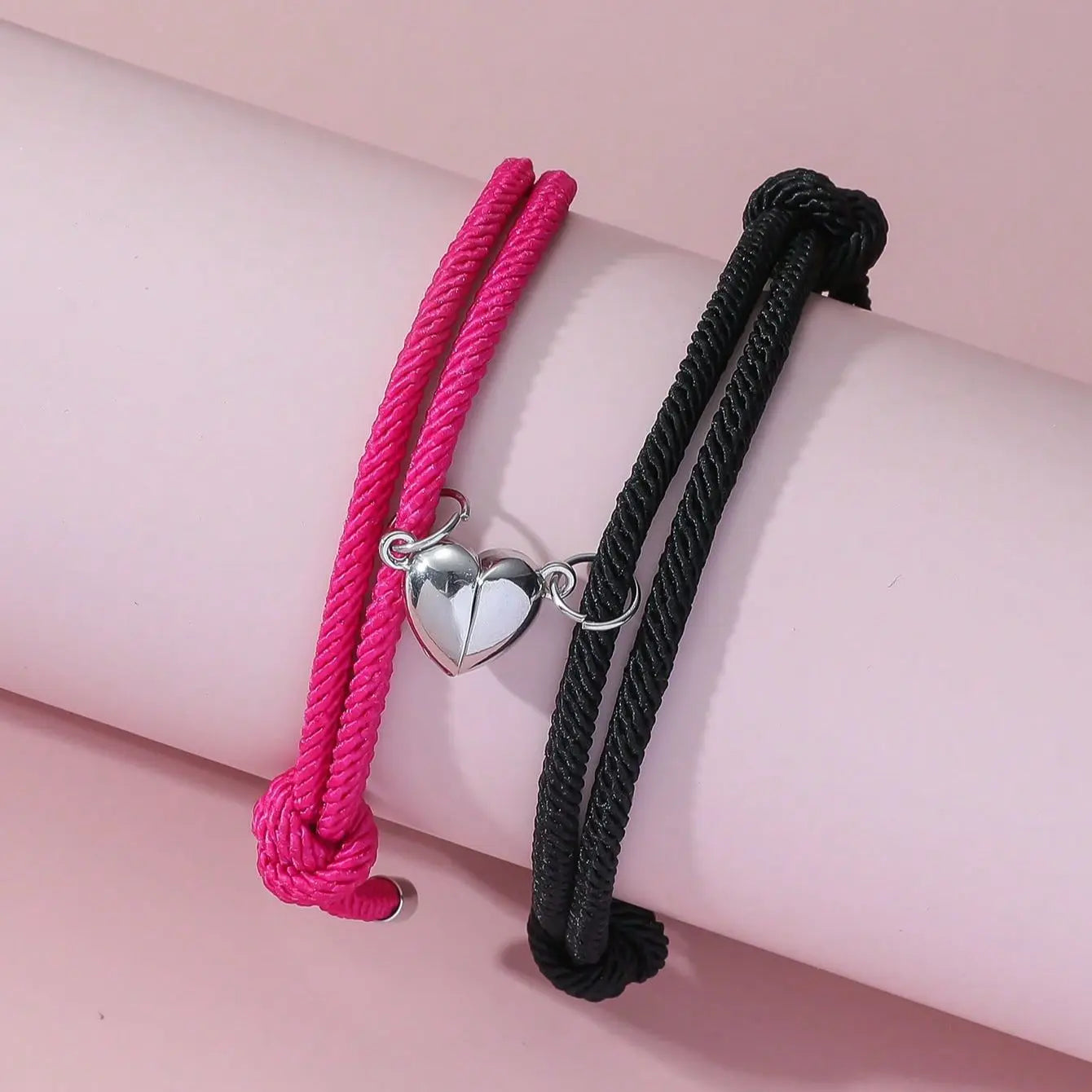 2 Pice 3 Color Black White Pink Bloe Hand Rope Love Magnetic Couple Good Friend Good Brother Party Student Travel Fashion Elegant Silver Mul