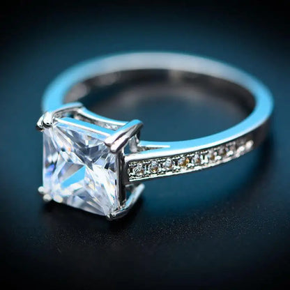 Bagues carrées princesse 8 x 8 mm en zircone cubique plaqué or blanc, bijoux de fiançailles pour femmes, CC079