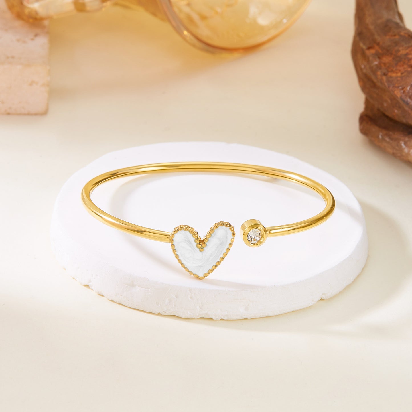 Hollow Drop Oil Heart Shape With Diamond Bracelet - BMYANY