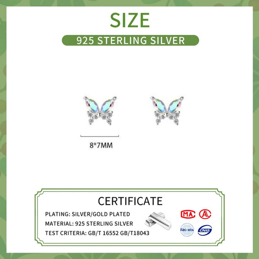 INZATT Real 925 Sterling Silver Zircon Butterfly Stud Earrings For Fashion Women Classic Fine Jewelry Minimalist Insect Bijoux