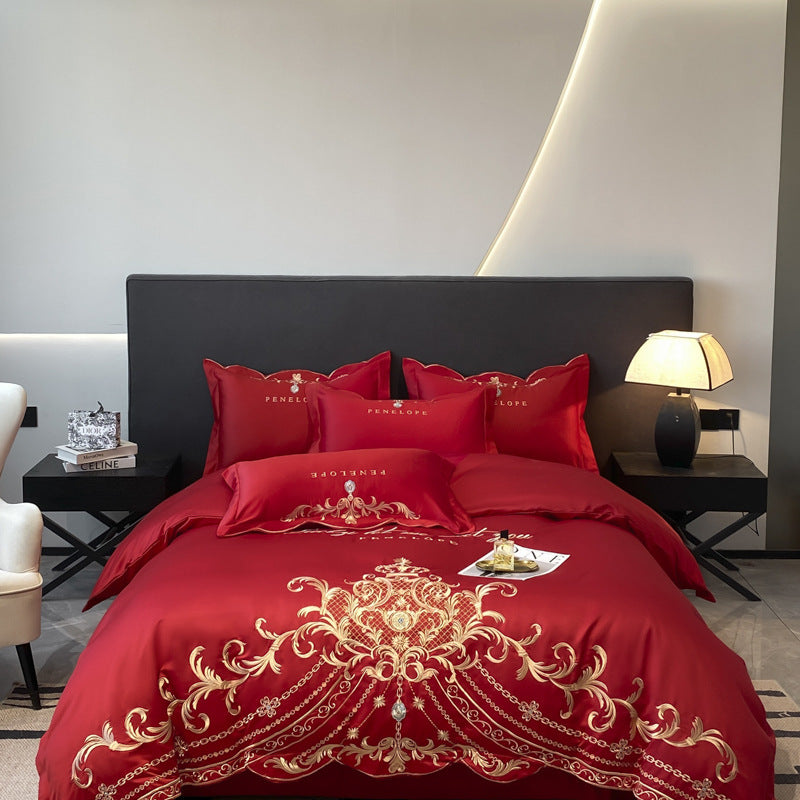 European-style Bed Sheet Four-piece Cotton High-grade Light Luxury Ice Silk Quilt Cover - BMYANY