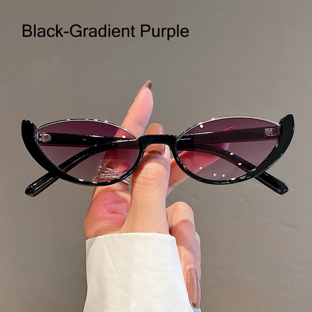 New Small Cat Eye Sunglasses Women Men Trendy Vintage Shades Eyewear Fashion Driving Cycling Sunglasses Half-frame Sun Glasses