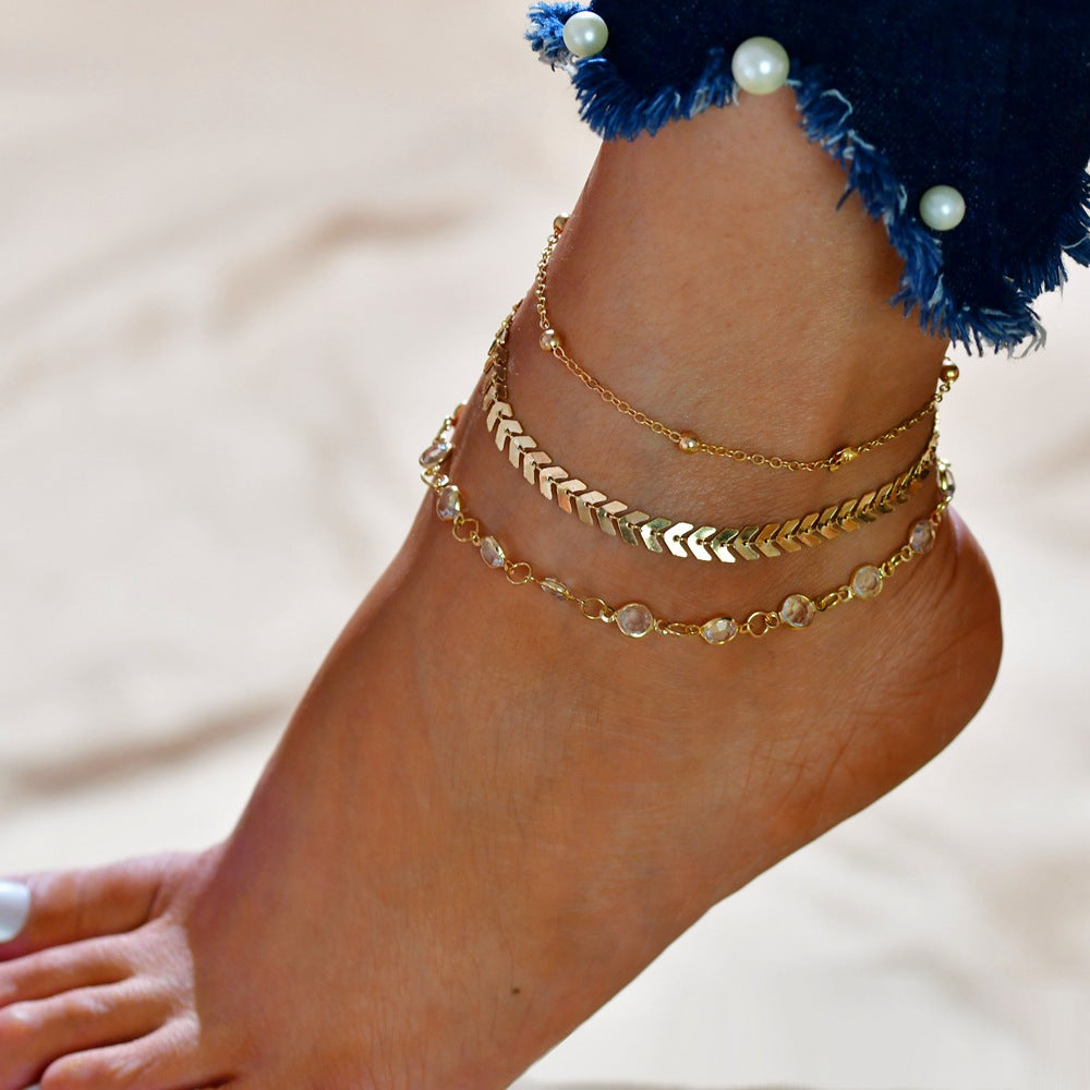 Simple Chain Anklet for Women 3 pcs Set