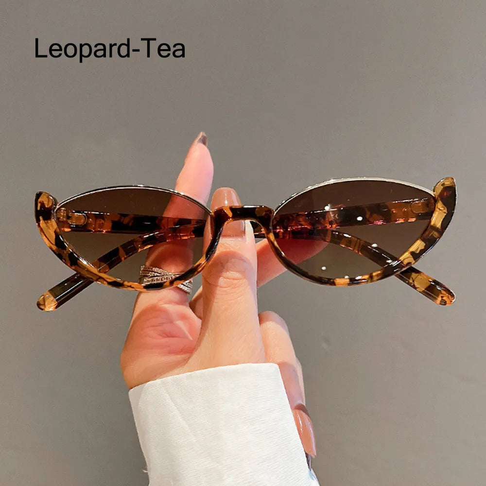 New Small Cat Eye Sunglasses Women Men Trendy Vintage Shades Eyewear Fashion Driving Cycling Sunglasses Half-frame Sun Glasses