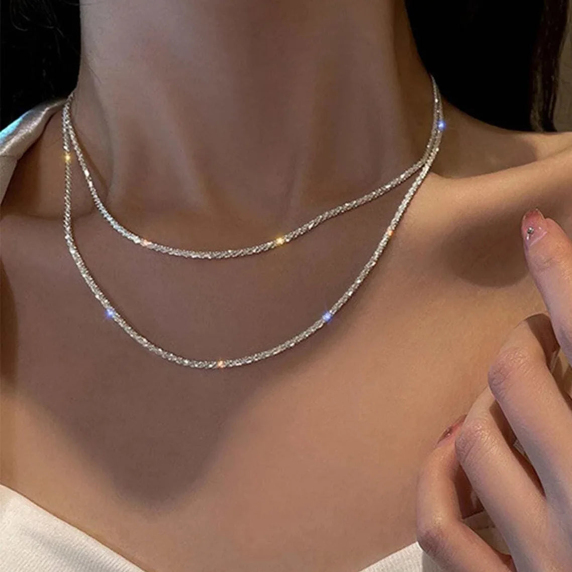 3 Model Silver Color Sparkling Necklace For Women Trendy Clavicle Chain Choker Girls Korean Wedding Party Jewelry Accessories