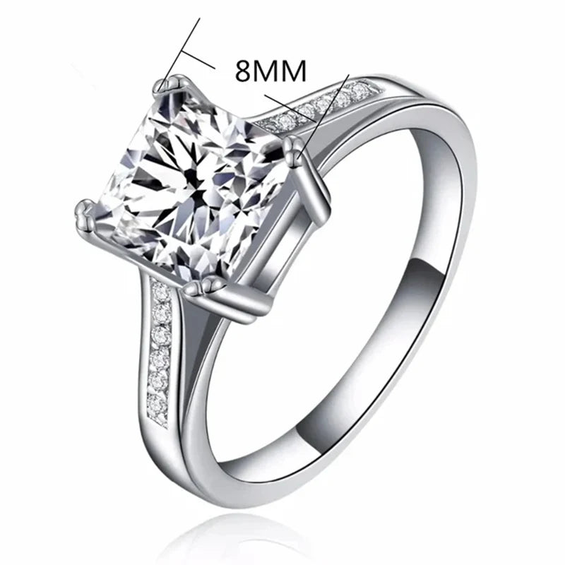 Princess Square Rings 8*8mm Cubic Zircon Stone White Gold Plated Wedding Engagement Jewelry For Women Bague Bijoux Femme CC079