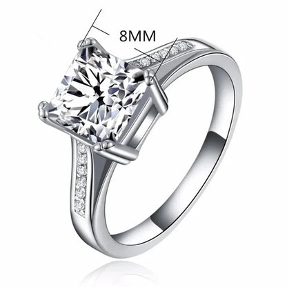 Bagues carrées princesse 8 x 8 mm en zircone cubique plaqué or blanc, bijoux de fiançailles pour femmes, CC079
