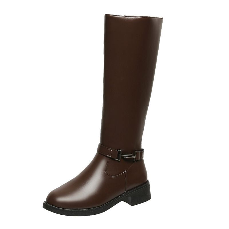 Bottes hautes cavalières talon épais bout rond hiver femme - BMYANY