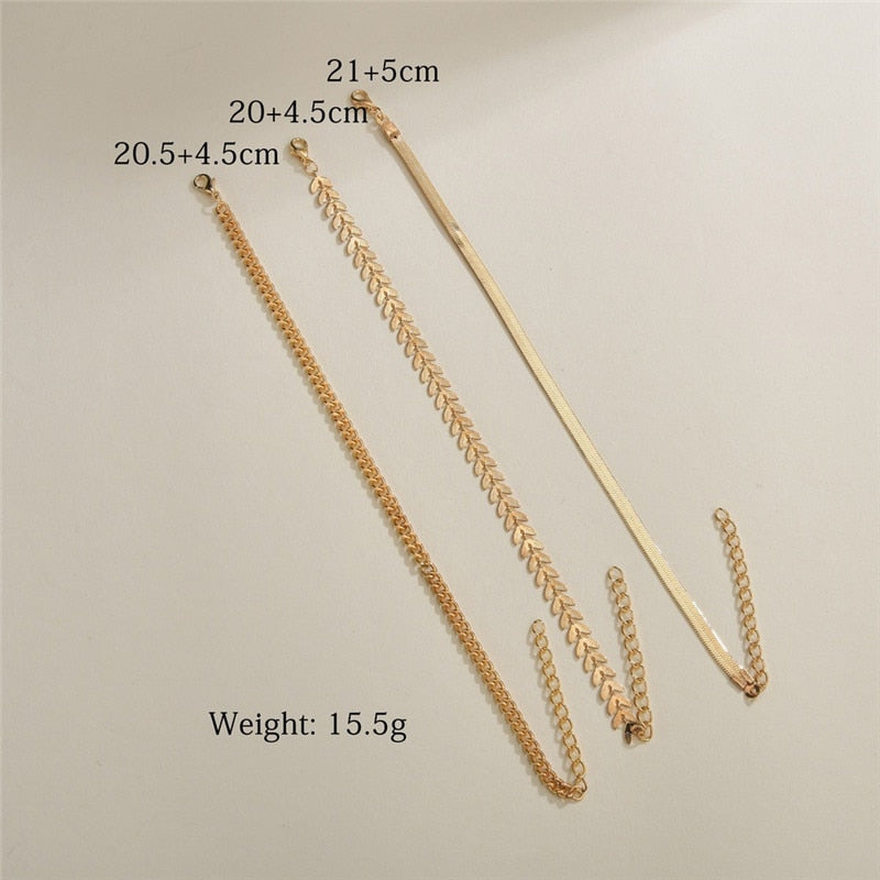 Simple Chain Anklet for Women 3 pcs Set