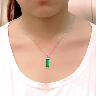 silver 925 necklace Emerald Pendant Green Jewelry Bizuteria Woman Jade Emerald bijoux femme chain 925 sterling silve necklaces