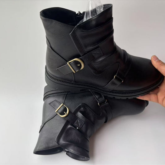 Bottes Montantes Homme Talon Carré Grande Taille Hiver Marron Coutures - BMYANY