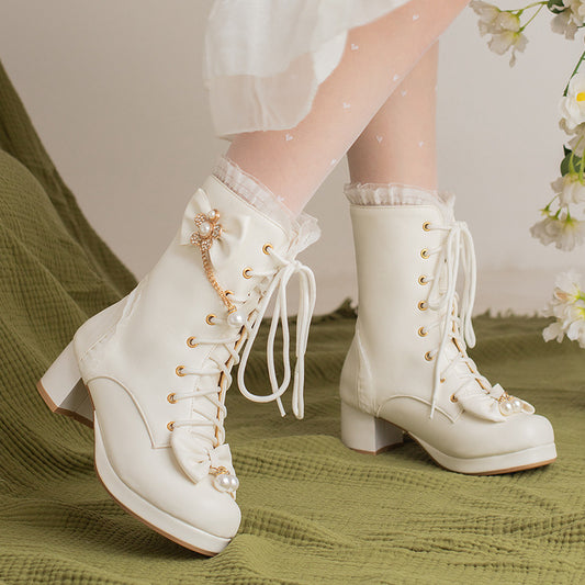 Bottines Fillette Nœud Talon Épais Style Lolita - BMYANY