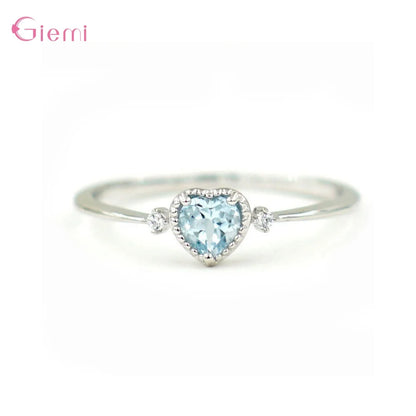 Bagues de mariage de luxe en argent sterling 925 avec zircon cubique bleu pour femmes, bagues minimalistes fines en forme de cœur en zircone,