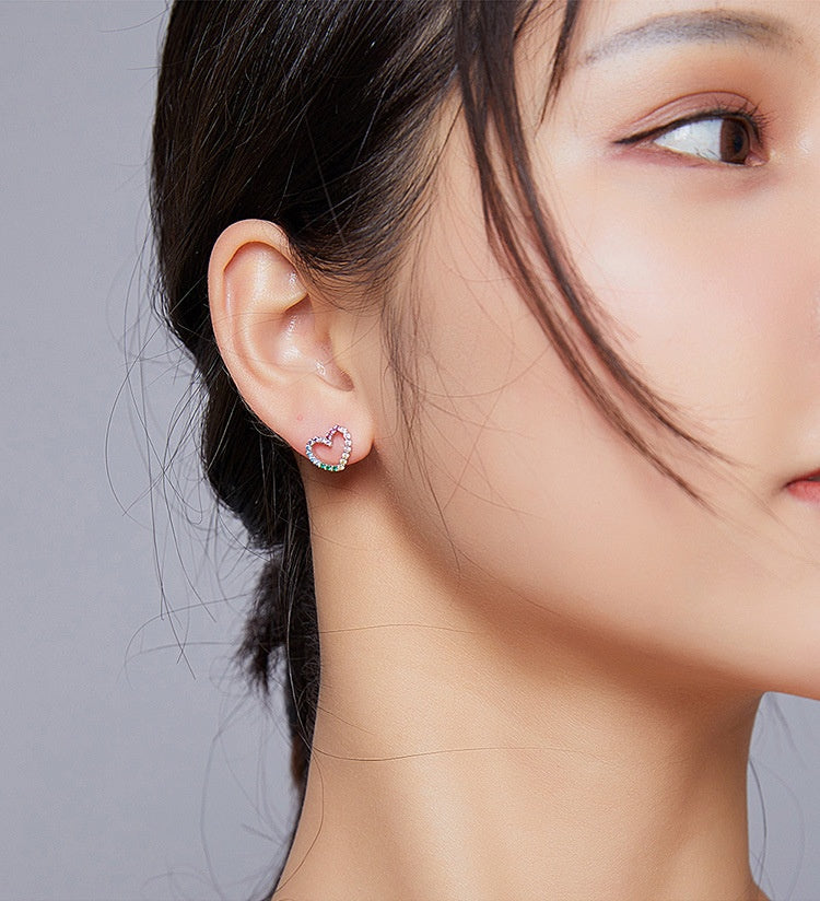 Rainbow Earrings Sterling Silver S925 Heart-shaped Color - BMYANY