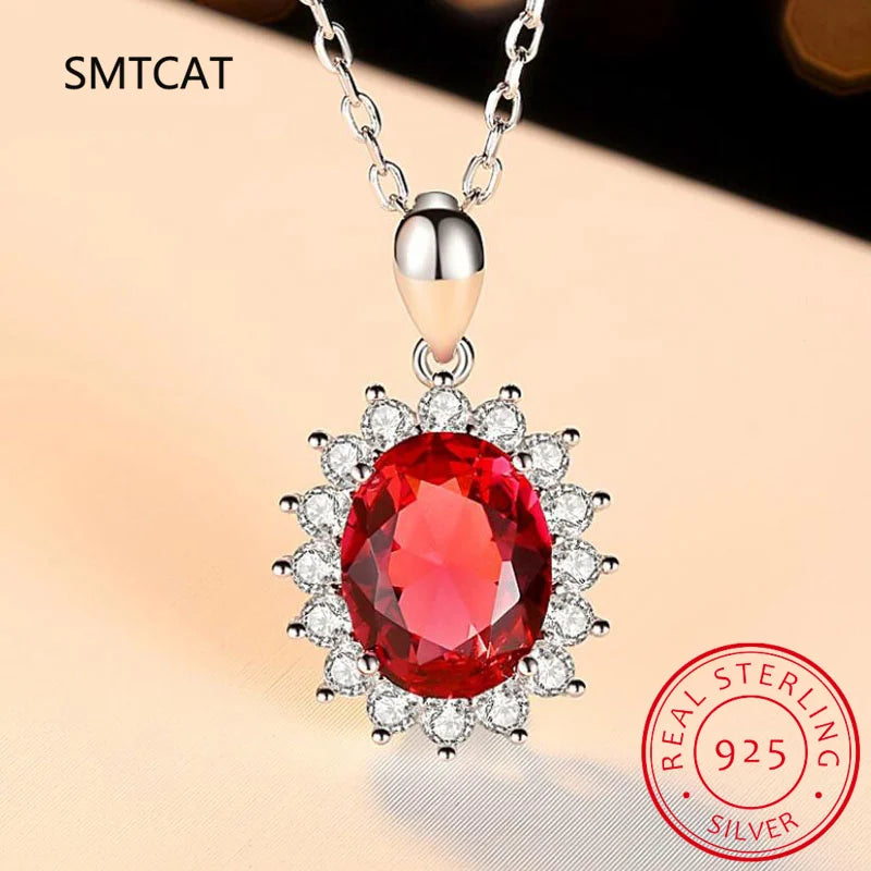 Princess Diana Ruby Diamond Promise Jewelry Set 925 Sterling Silver Bijou Wedding Earring Ring Necklace for women Jewelry Gift