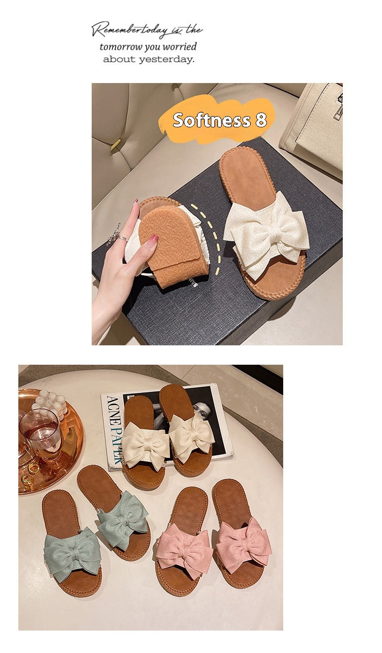 Women's Slip-on Cloth Sandals Summer Soft Bottom Flat Heel Bow - BMYANY