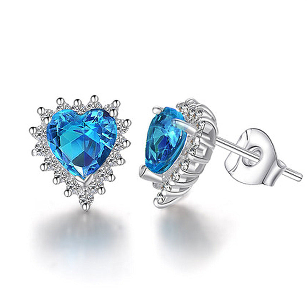 Micro Inlaid Zircon Heart Of The Ocean Necklace Ring Earings Set - BMYANY
