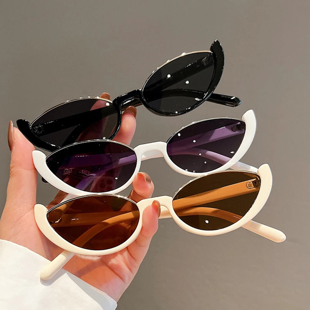 New Small Cat Eye Sunglasses Women Men Trendy Vintage Shades Eyewear Fashion Driving Cycling Sunglasses Half-frame Sun Glasses