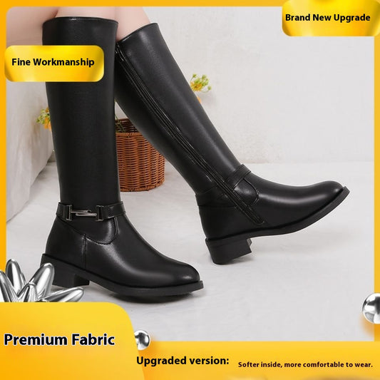 Bottes hautes cavalières talon épais bout rond hiver femme - BMYANY