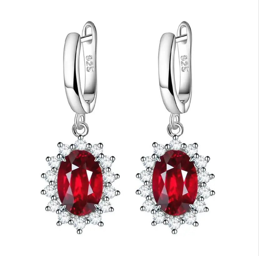 Princess Diana Ruby Diamond Promise Jewelry Set 925 Sterling Silver Bijou Wedding Earring Ring Necklace for women Jewelry Gift