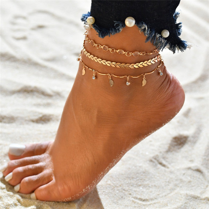 Simple Chain Anklet for Women 3 pcs Set